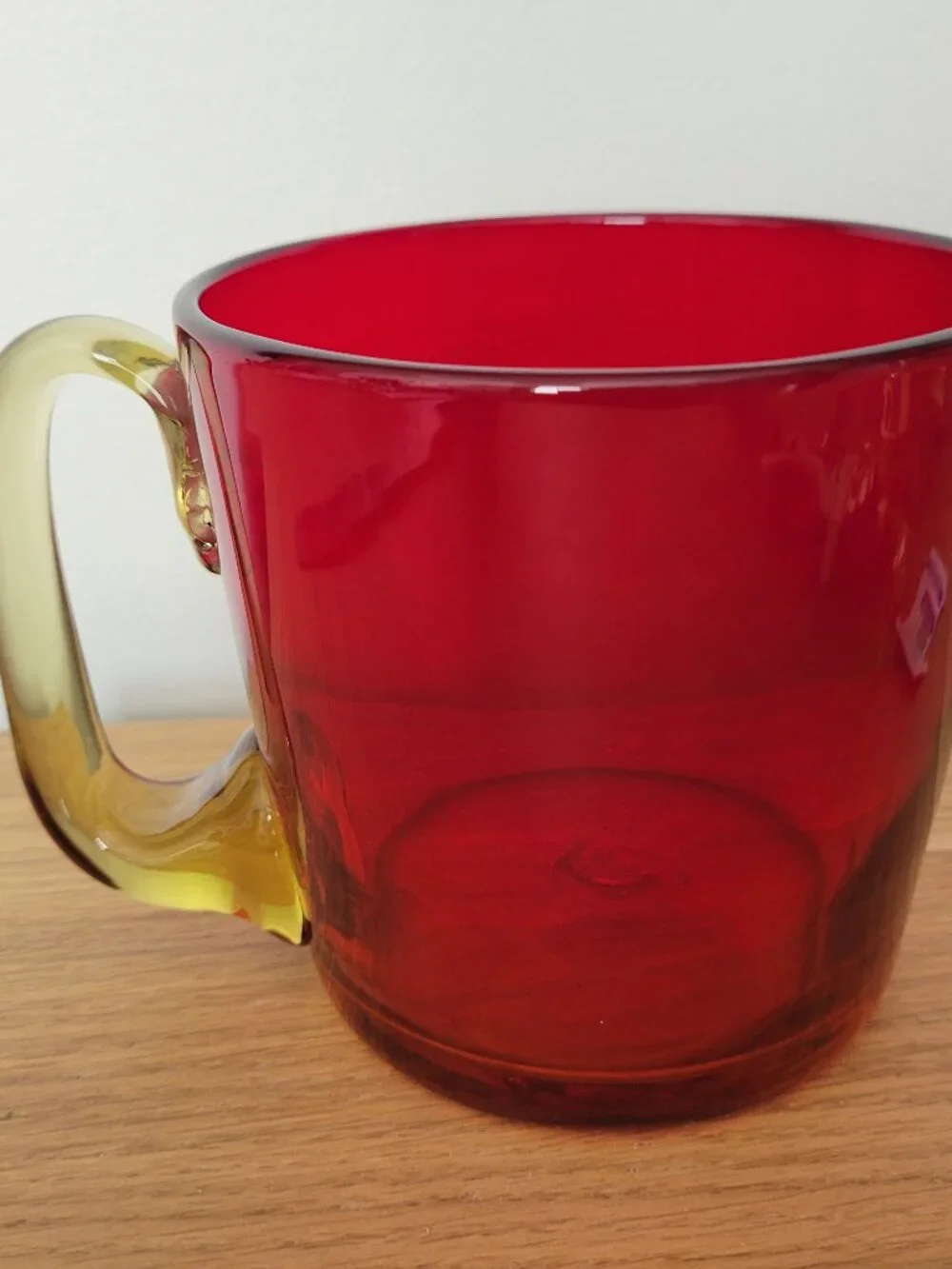 Blenko Art hand-blown AMBERINA Tangerine Mug Cup Applied Handles 4.25